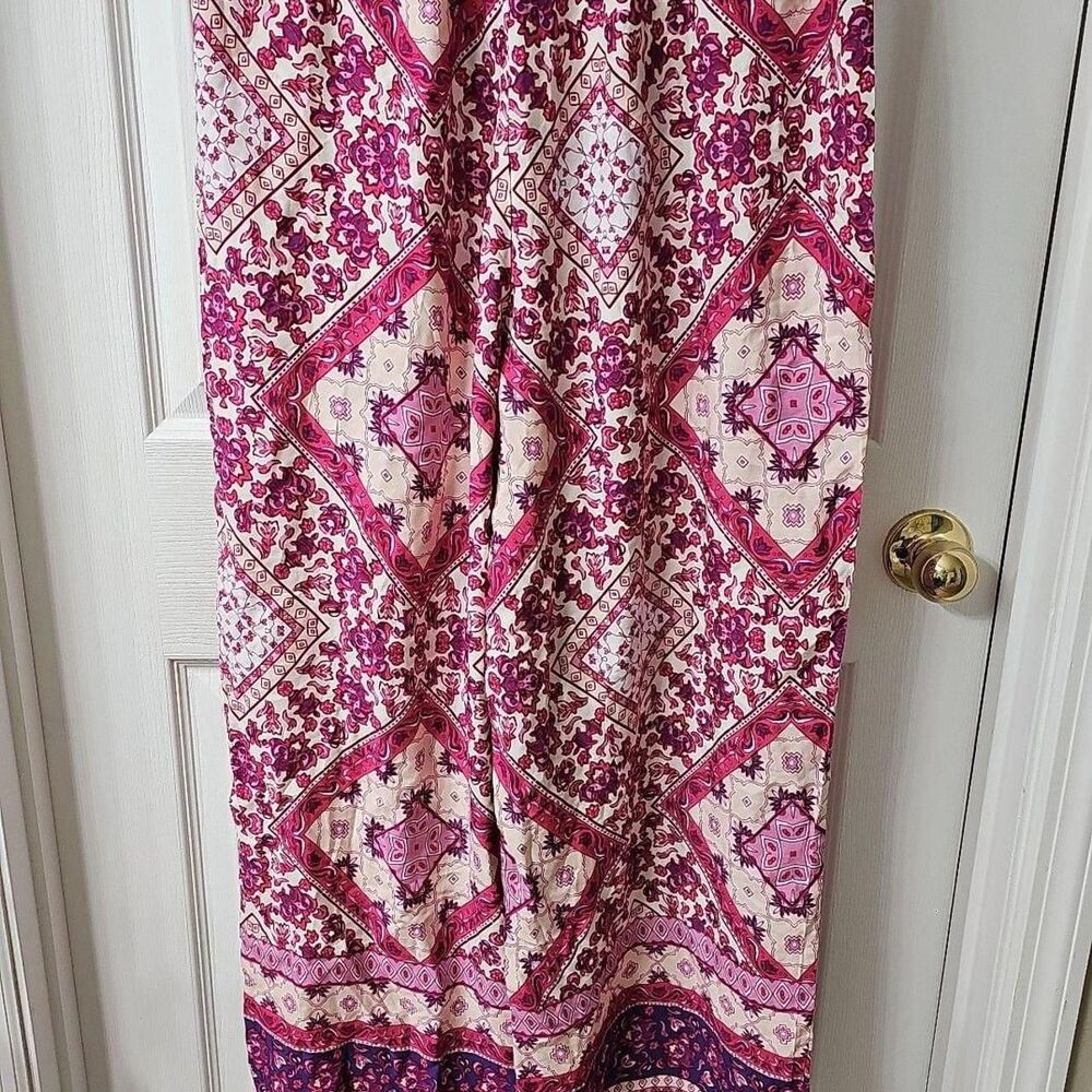 SHEIN Pink Boho Paisley Geometric Print Wide Leg Palazzo Pants Size Large
